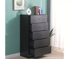Cassettiera alta a 5 cassetti per camera da letto, cassettiera da 125,5 cm in legno MDF con finitura nera