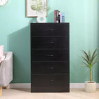 Cassettiera alta a 5 cassetti per camera da letto, cassettiera da 125,5 cm in legno MDF con finitura nera