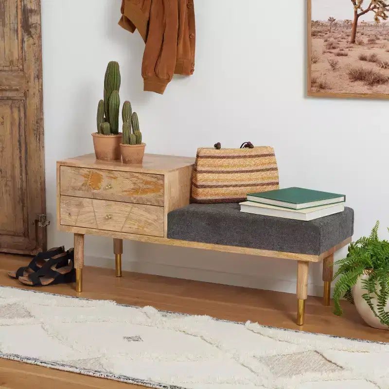Panca Seduta con Cuscino Taft a 2 Cassetti - BCH9000 - Bianco Sporco - Safavieh
