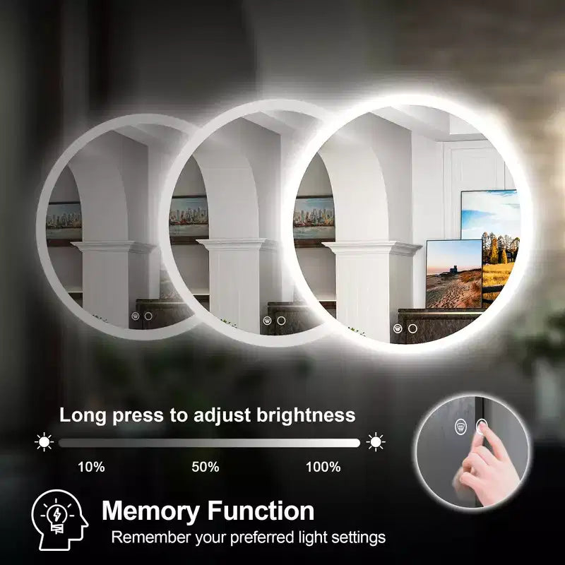 Specchio da bagno da parete rotondo a LED Keonjinn, 3 temperature di colore dimmerabili, anti-appannamento