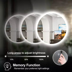 Specchio da bagno da parete rotondo a LED Keonjinn, 3 temperature di colore dimmerabili, anti-appannamento