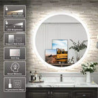 Specchio da bagno da parete rotondo a LED Keonjinn, 3 temperature di colore dimmerabili, anti-appannamento