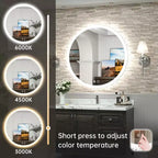 Specchio da bagno da parete rotondo a LED Keonjinn, 3 temperature di colore dimmerabili, anti-appannamento