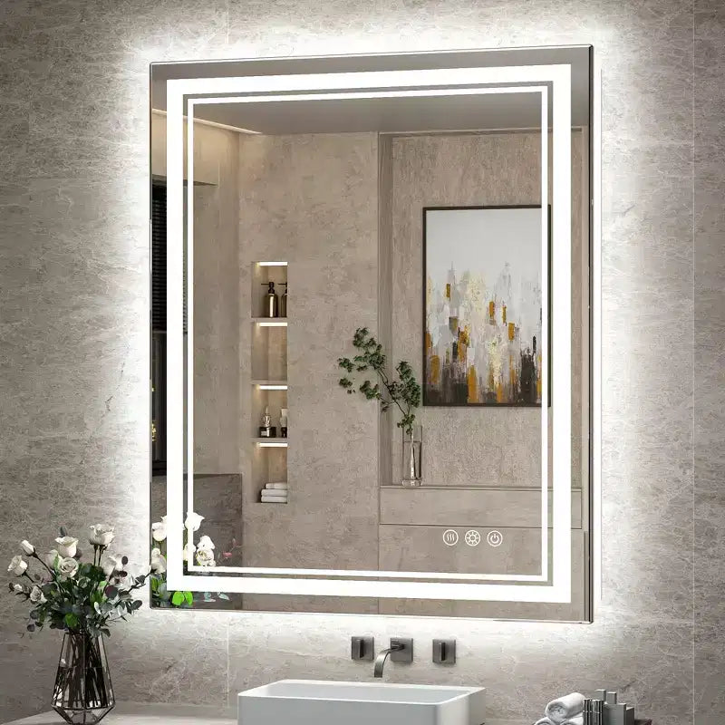Specchio da bagno da parete rotondo a LED Keonjinn, 3 temperature di colore dimmerabili, anti-appannamento