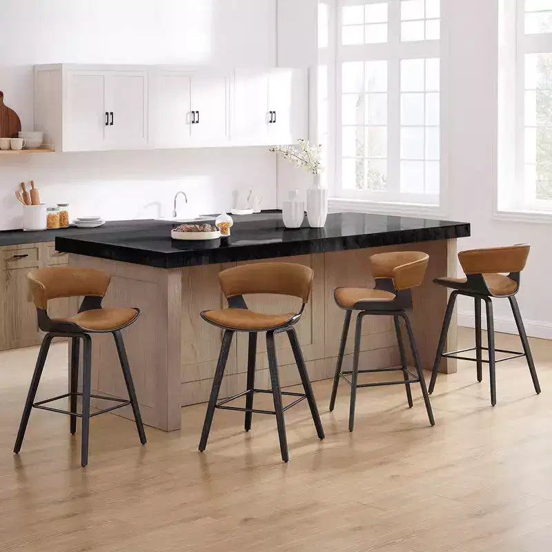 HOMLUX Set di 2 Sgabelli da Bar in Legno Curvato di Quercia, Sedute Ergonomiche Curve Mid-Century