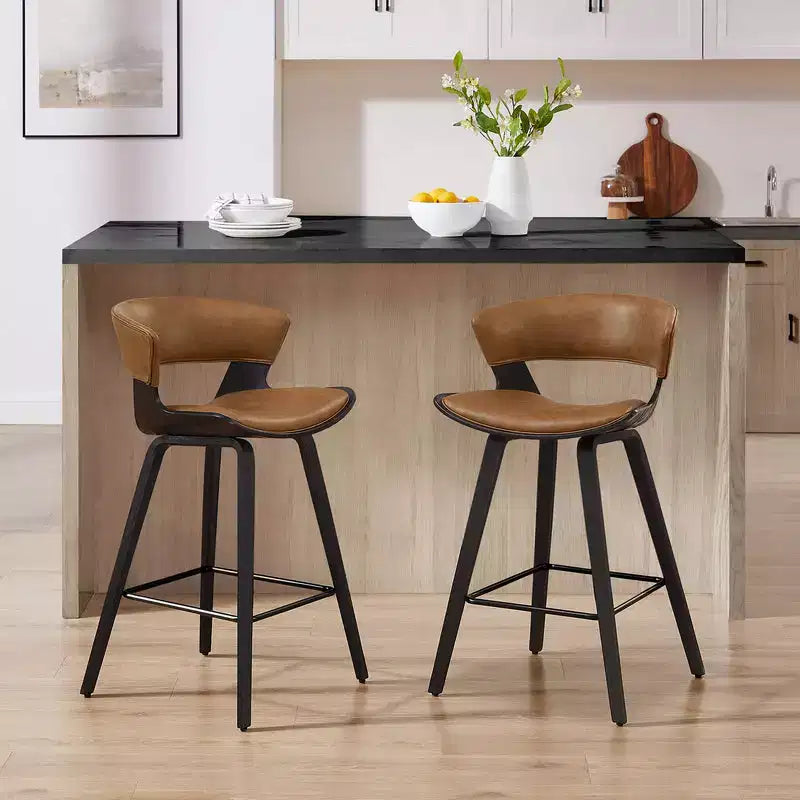 HOMLUX Set di 2 Sgabelli da Bar in Legno Curvato di Quercia, Sedute Ergonomiche Curve Mid-Century