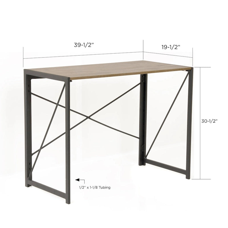 Scrivania con struttura in metallo e piano in laminato effetto legno, montaggio senza attrezzi