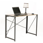 Scrivania con struttura in metallo e piano in laminato effetto legno, montaggio senza attrezzi