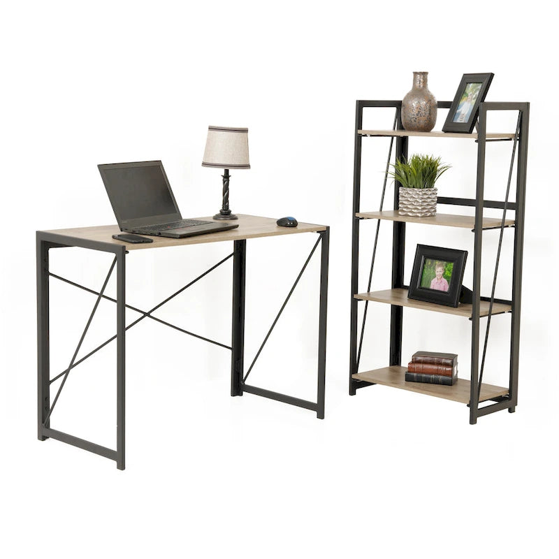 Scrivania con struttura in metallo e piano in laminato effetto legno, montaggio senza attrezzi