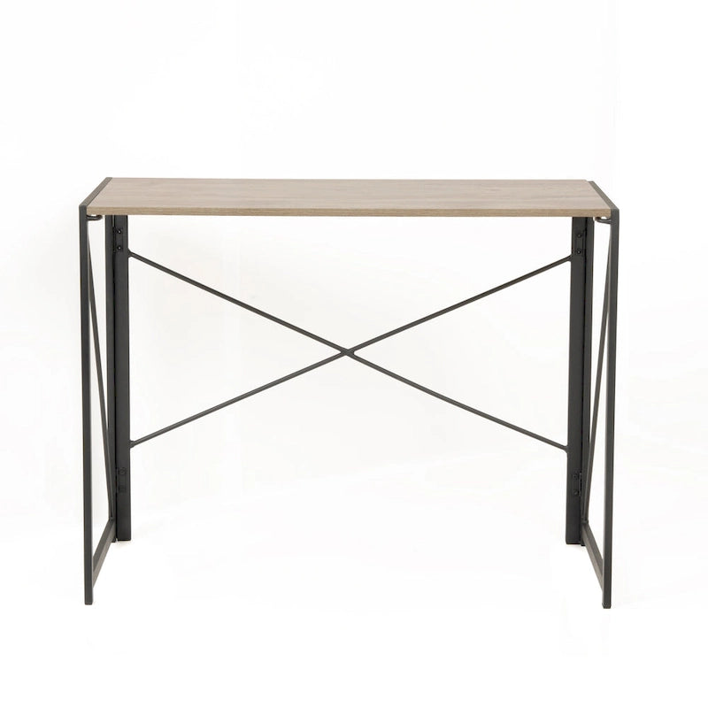 Scrivania con struttura in metallo e piano in laminato effetto legno, montaggio senza attrezzi