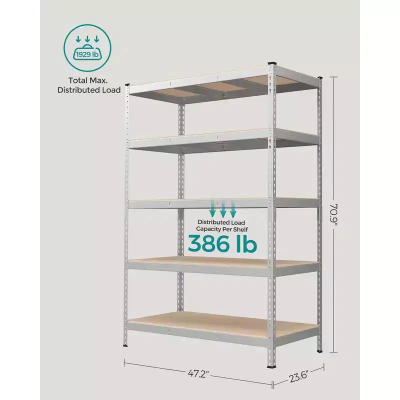 SONGMICS Scaffale Portaoggetti a 5 Ripiani, Scaffale per Garage, Montaggio Senza Bulloni, Scaffalatura Regolabile, Carico 875 kg, per Capannone Magazzino Cantina Cucina