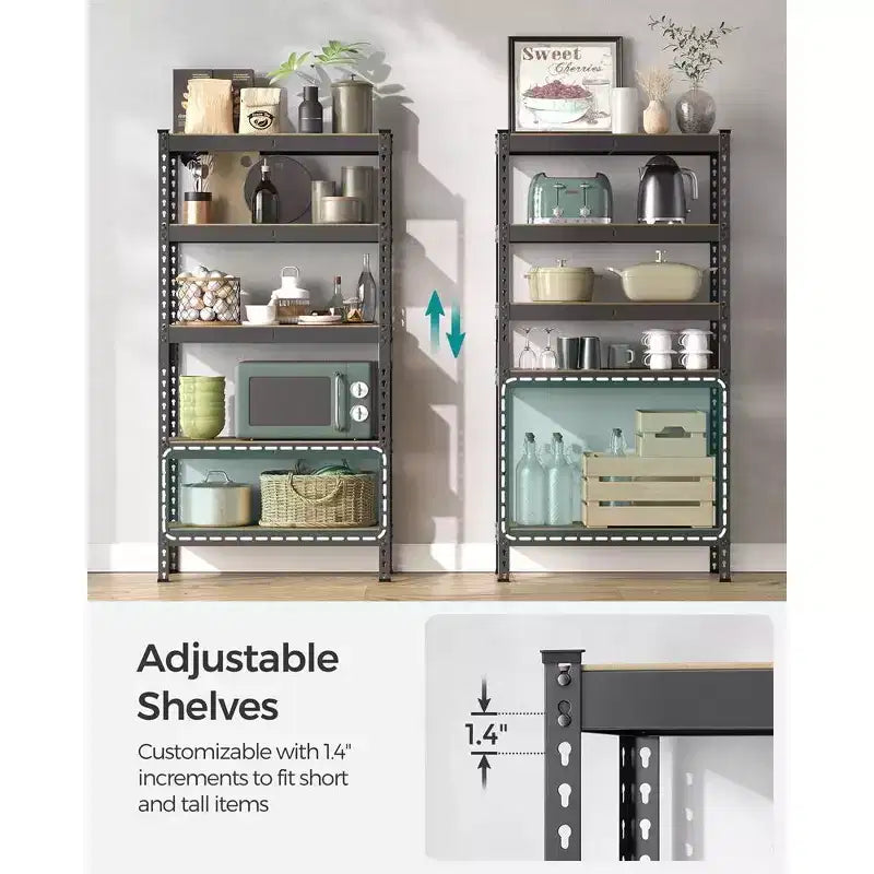 SONGMICS Scaffale Portaoggetti a 5 Ripiani, Scaffale per Garage, Montaggio Senza Bulloni, Scaffalatura Regolabile, Carico 875 kg, per Capannone Magazzino Cantina Cucina