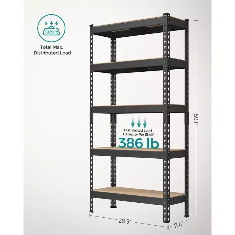 SONGMICS Scaffale Portaoggetti a 5 Ripiani, Scaffale per Garage, Montaggio Senza Bulloni, Scaffalatura Regolabile, Carico 875 kg, per Capannone Magazzino Cantina Cucina