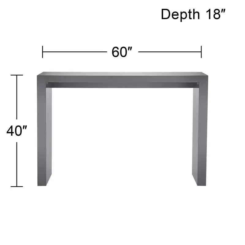 Studio 55D Jessa Tavolo da bar rettangolare moderno minimalista in legno 60 x 18 grigio lucido per salotto, cucina, camera da letto, comodino, ingresso, ufficio domestico