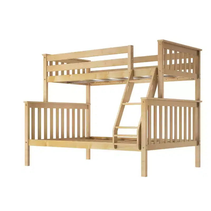 Letto a castello Plank+Beam in legno massiccio, piazza e mezza sopra piazza francese, nessuna rete a molle richiesta