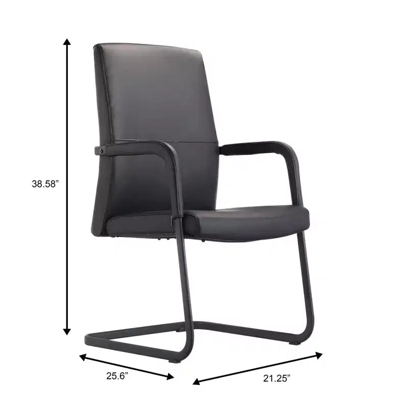 Sedia da Ufficio Moderna LeisureMod Evander in Ecopelle Nera - Base a Slitta Robusta - Seduta Ergonomica per Scrivania e Ospiti