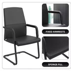 Sedia da Ufficio Moderna LeisureMod Evander in Ecopelle Nera - Base a Slitta Robusta - Seduta Ergonomica per Scrivania e Ospiti