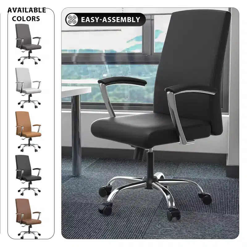 Sedia da Ufficio Moderna LeisureMod Evander in Ecopelle Nera - Base a Slitta Robusta - Seduta Ergonomica per Scrivania e Ospiti