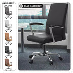 Sedia da Ufficio Moderna LeisureMod Evander in Ecopelle Nera - Base a Slitta Robusta - Seduta Ergonomica per Scrivania e Ospiti