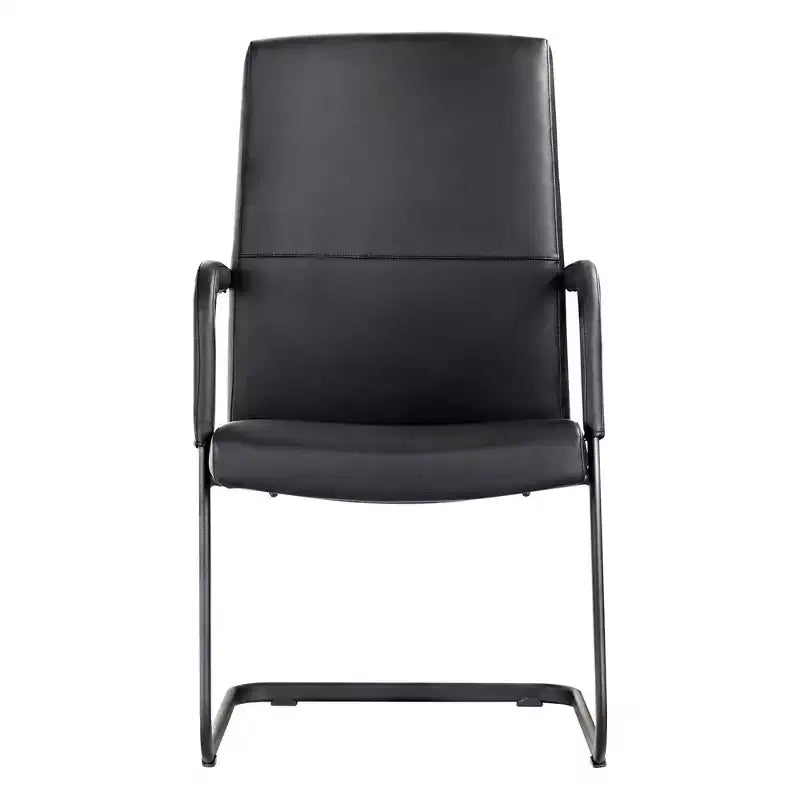 Sedia da Ufficio Moderna LeisureMod Evander in Ecopelle Nera - Base a Slitta Robusta - Seduta Ergonomica per Scrivania e Ospiti