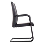 Sedia da Ufficio Moderna LeisureMod Evander in Ecopelle Nera - Base a Slitta Robusta - Seduta Ergonomica per Scrivania e Ospiti