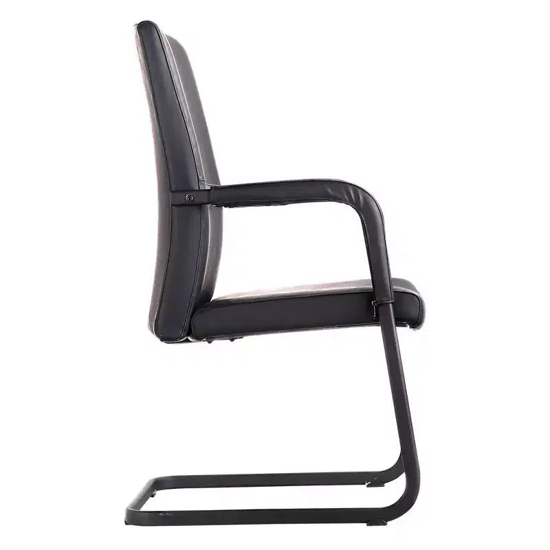 Sedia da Ufficio Moderna LeisureMod Evander in Ecopelle Nera - Base a Slitta Robusta - Seduta Ergonomica per Scrivania e Ospiti