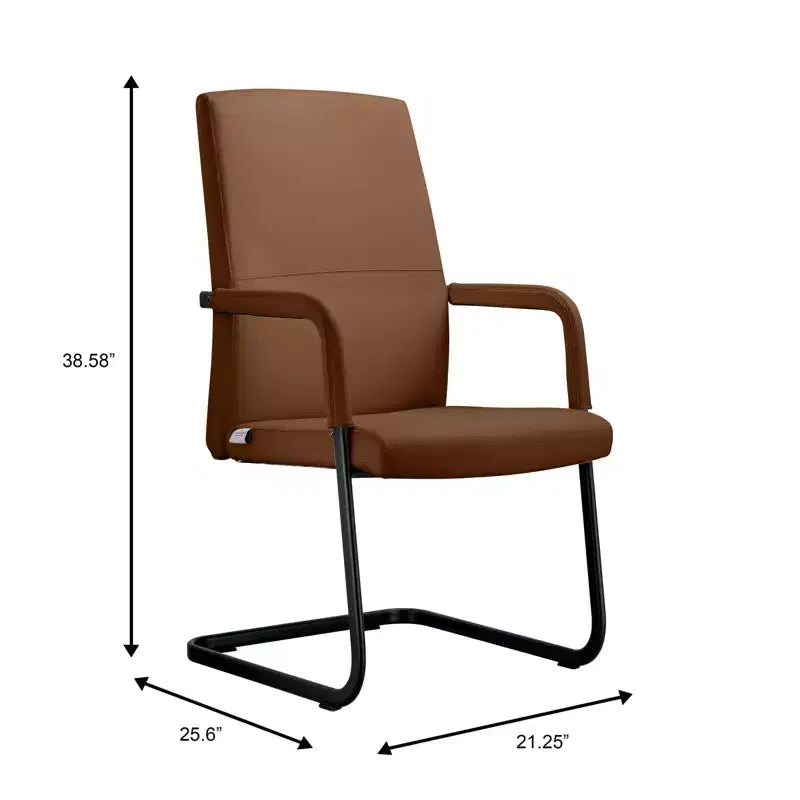 Sedia da Ufficio Moderna LeisureMod Evander in Ecopelle Nera - Base a Slitta Robusta - Seduta Ergonomica per Scrivania e Ospiti