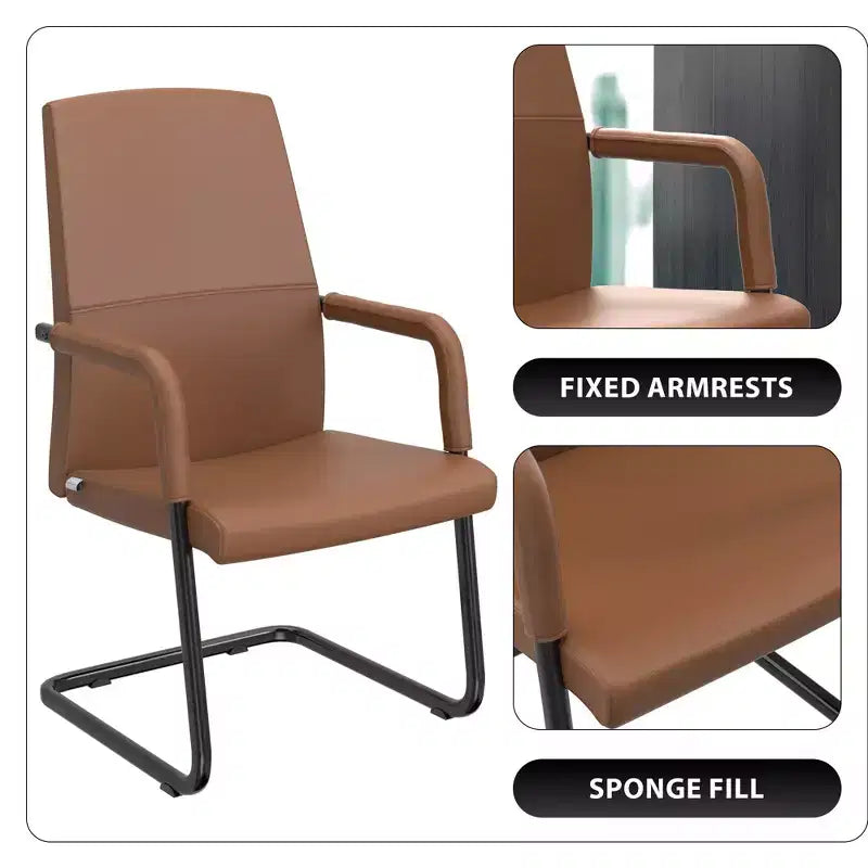 Sedia da Ufficio Moderna LeisureMod Evander in Ecopelle Nera - Base a Slitta Robusta - Seduta Ergonomica per Scrivania e Ospiti