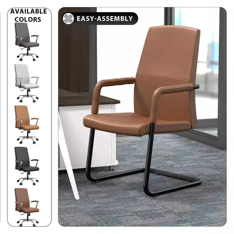 Sedia da Ufficio Moderna LeisureMod Evander in Ecopelle Nera - Base a Slitta Robusta - Seduta Ergonomica per Scrivania e Ospiti
