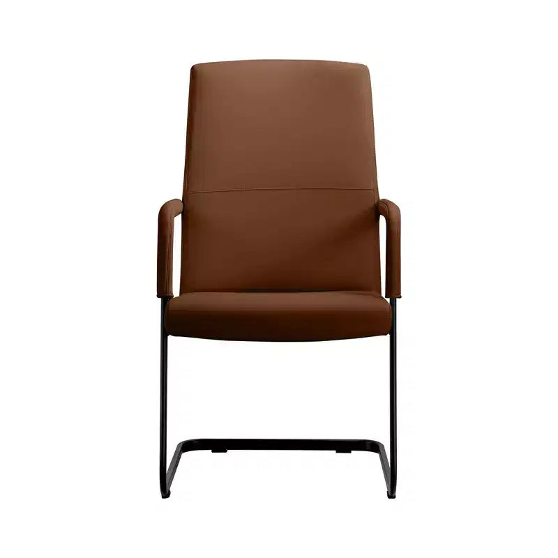 Sedia da Ufficio Moderna LeisureMod Evander in Ecopelle Nera - Base a Slitta Robusta - Seduta Ergonomica per Scrivania e Ospiti