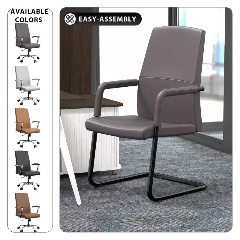 Sedia da Ufficio Moderna LeisureMod Evander in Ecopelle Nera - Base a Slitta Robusta - Seduta Ergonomica per Scrivania e Ospiti