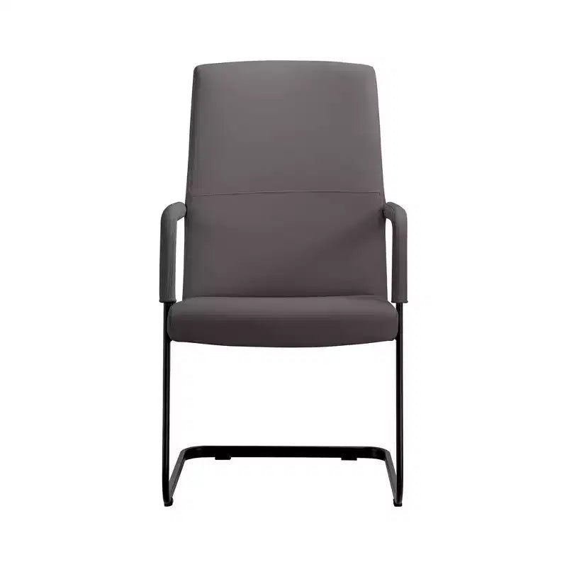 Sedia da Ufficio Moderna LeisureMod Evander in Ecopelle Nera - Base a Slitta Robusta - Seduta Ergonomica per Scrivania e Ospiti