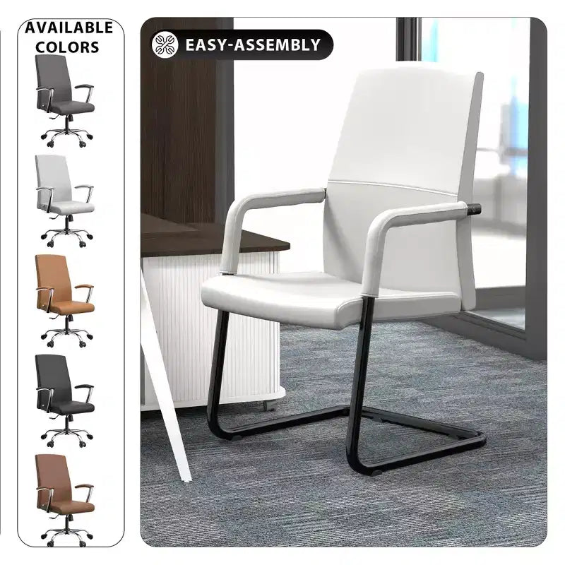 Sedia da Ufficio Moderna LeisureMod Evander in Ecopelle Nera - Base a Slitta Robusta - Seduta Ergonomica per Scrivania e Ospiti