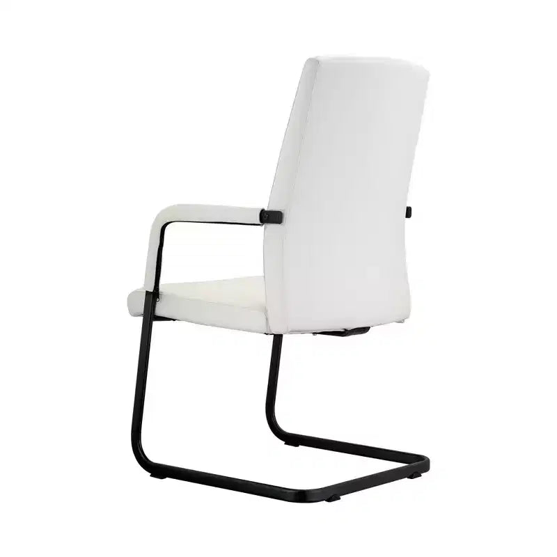 Sedia da Ufficio Moderna LeisureMod Evander in Ecopelle Nera - Base a Slitta Robusta - Seduta Ergonomica per Scrivania e Ospiti