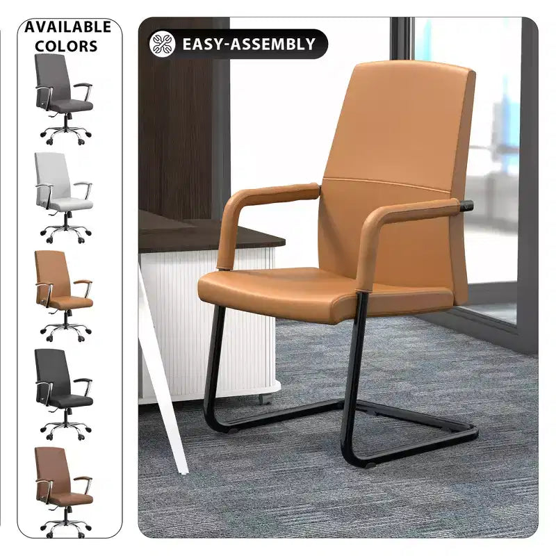 Sedia da Ufficio Moderna LeisureMod Evander in Ecopelle Nera - Base a Slitta Robusta - Seduta Ergonomica per Scrivania e Ospiti