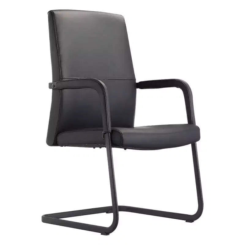 Sedia da Ufficio Moderna LeisureMod Evander in Ecopelle Nera - Base a Slitta Robusta - Seduta Ergonomica per Scrivania e Ospiti