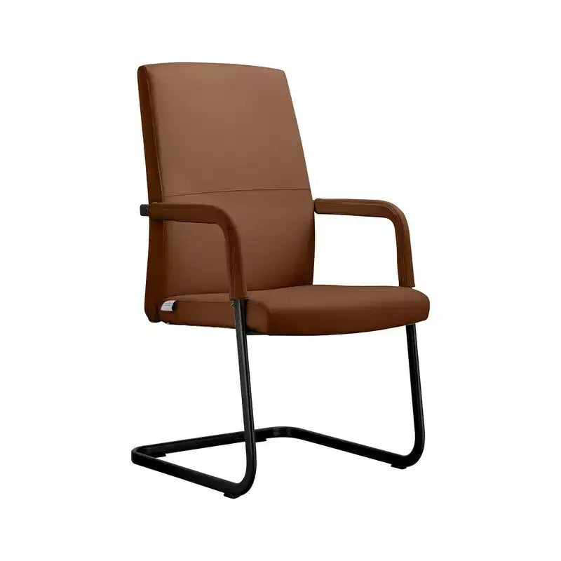 Sedia da Ufficio Moderna LeisureMod Evander in Ecopelle Nera - Base a Slitta Robusta - Seduta Ergonomica per Scrivania e Ospiti