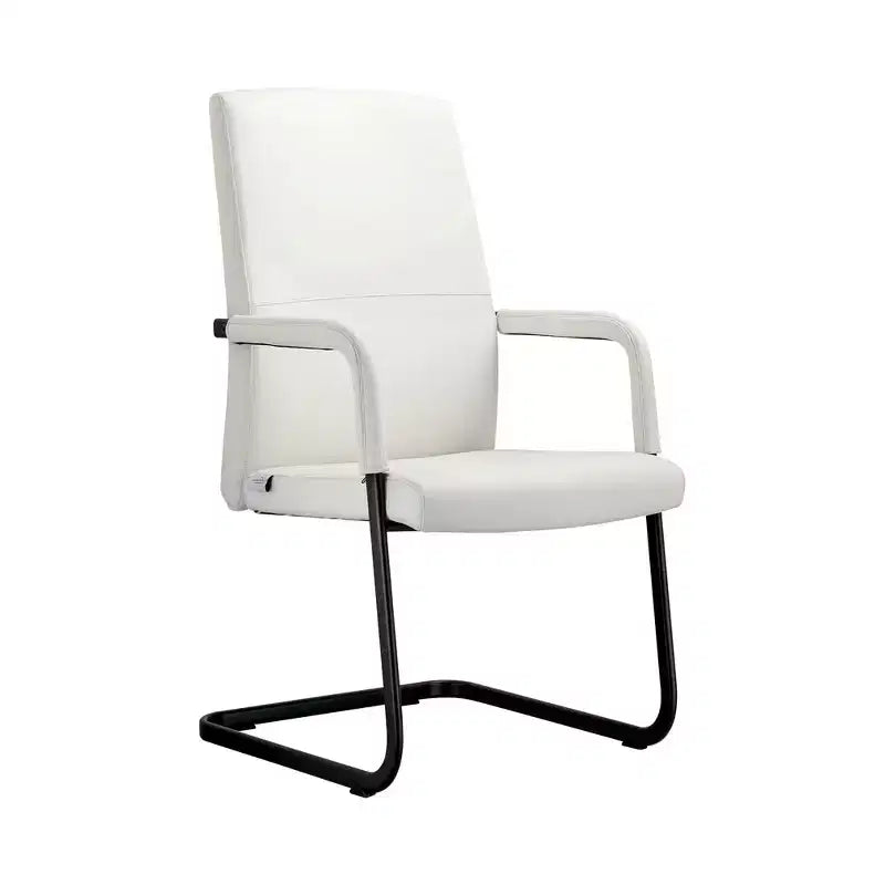 Sedia da Ufficio Moderna LeisureMod Evander in Ecopelle Nera - Base a Slitta Robusta - Seduta Ergonomica per Scrivania e Ospiti