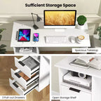 Scrivania da Computer Costway da 42,5" con Stazione di Ricarica Integrata, 3 Cassetti e Ripiano Aperto