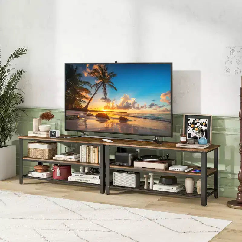 Mobile TV Costway per televisori fino a 50 pollici, tavolo console a 3 livelli con prese di corrente, porte USB e ripiani di archiviazione