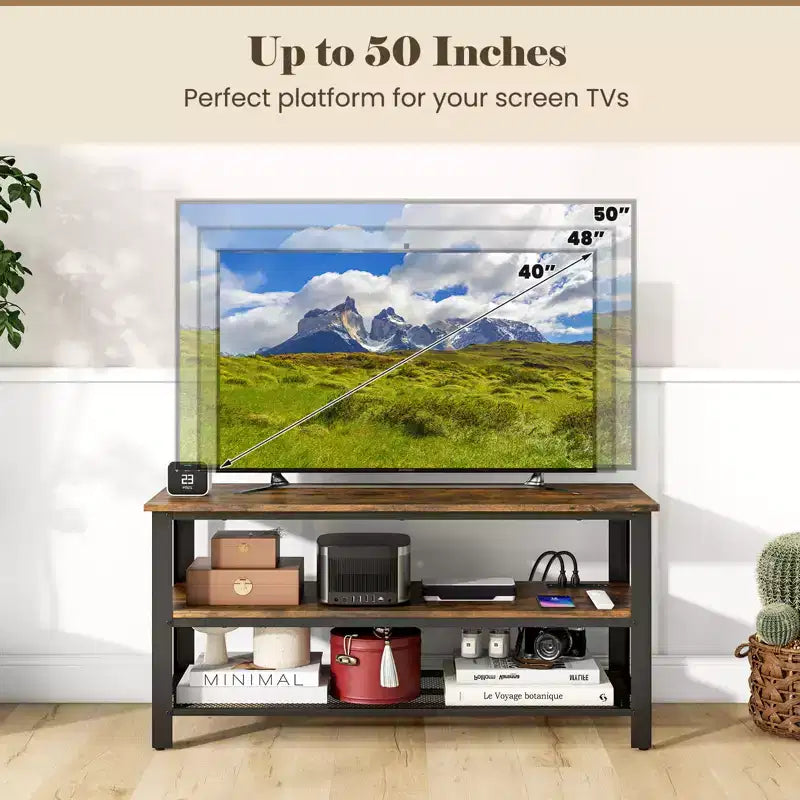 Mobile TV Costway per televisori fino a 50 pollici, tavolo console a 3 livelli con prese di corrente, porte USB e ripiani di archiviazione