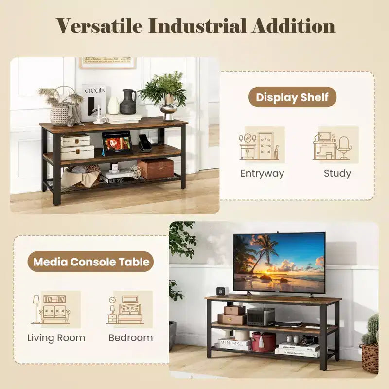 Mobile TV Costway per televisori fino a 50 pollici, tavolo console a 3 livelli con prese di corrente, porte USB e ripiani di archiviazione