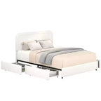 Letto a piattaforma Queen con 4 cassetti, telaio imbottito Queen con testiera trapuntata curva e cucita, non necessita di rete a molle, avorio