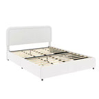 Letto a piattaforma Queen con 4 cassetti, telaio imbottito Queen con testiera trapuntata curva e cucita, non necessita di rete a molle, avorio