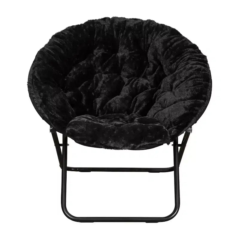 Flash Furniture Gwen 38 pollici, sedia a mezza luna pieghevole oversize portatile in pelliccia sintetica con poggiapiedi pieghevole per dormitorio e camera da letto