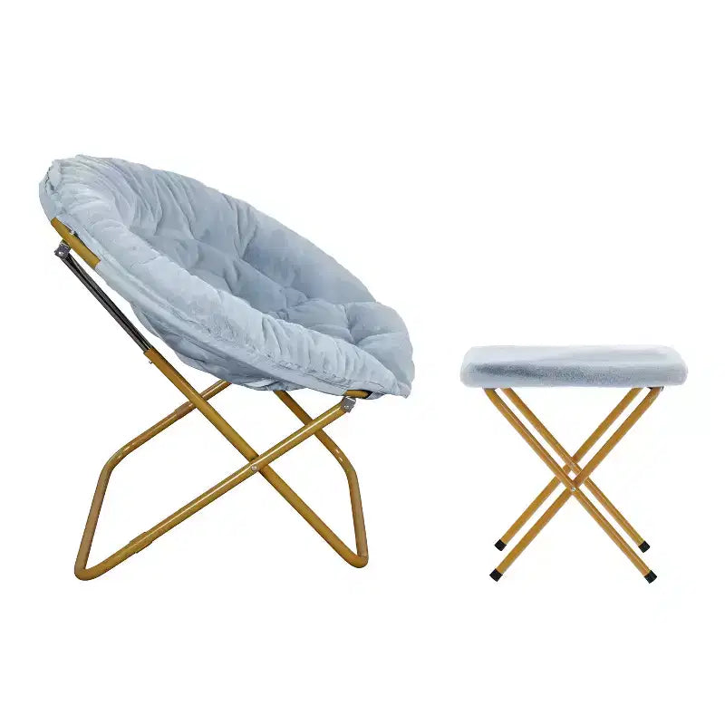 Flash Furniture Gwen 38 pollici, sedia a mezza luna pieghevole oversize portatile in pelliccia sintetica con poggiapiedi pieghevole per dormitorio e camera da letto