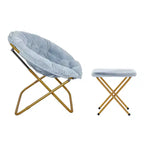 Flash Furniture Gwen 38 pollici, sedia a mezza luna pieghevole oversize portatile in pelliccia sintetica con poggiapiedi pieghevole per dormitorio e camera da letto