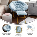 Flash Furniture Gwen 38 pollici, sedia a mezza luna pieghevole oversize portatile in pelliccia sintetica con poggiapiedi pieghevole per dormitorio e camera da letto