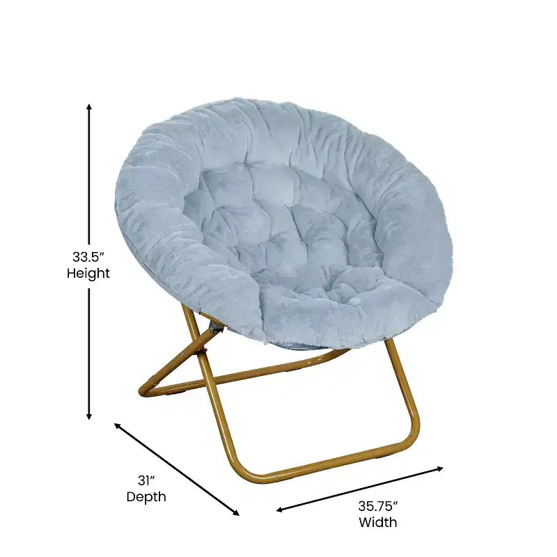 Flash Furniture Gwen 38 pollici, sedia a mezza luna pieghevole oversize portatile in pelliccia sintetica con poggiapiedi pieghevole per dormitorio e camera da letto