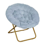 Flash Furniture Gwen 38 pollici, sedia a mezza luna pieghevole oversize portatile in pelliccia sintetica con poggiapiedi pieghevole per dormitorio e camera da letto